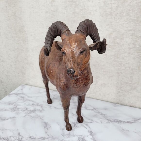 Vintage Tooled Leather Ram Sculpture Folk Art Perfect for your Cabin Lodge Ranch - Picture 5 of 15
